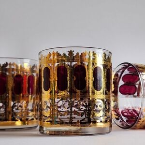 Gold & Ruby Accent Glass Tumblers - Set of 4